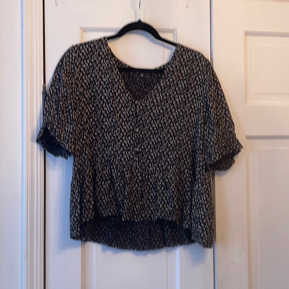 Madewell Puff Sleeve Black and Floral Top XXL